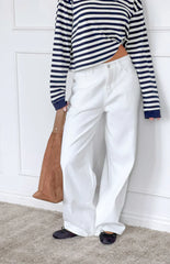 Lovers Lane White Denim Heart Pocket Slouchy Jeans