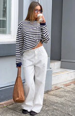 Lovers Lane White Denim Heart Pocket Slouchy Jeans