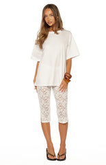 Lydia White Lace Mid Rise Capri Pants - PRE ORDER