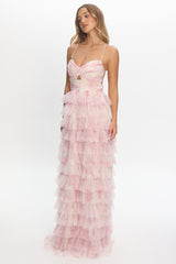 Cambridge Layered Frill Maxi Dress Floral Pink