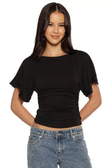 Muriel Black Ruched Waist Jersey Top