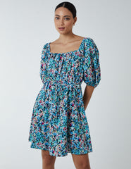 Square Neck Milkmaid Puff Sleeve Mini Dress
