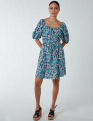 Square Neck Milkmaid Puff Sleeve Mini Dress