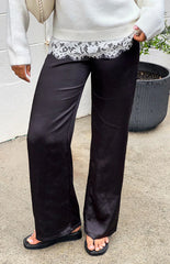 Orla Black Satin Straight Leg Pants