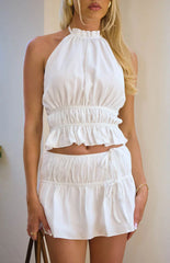 Peyton White Ruched Mini Skirt