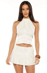 Peyton White Ruched Mini Skirt