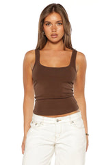 Prue Brown Scoop Neck Tank Top