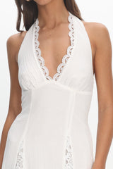 Claudette Halterneck Lace Trim Maxi Dress White