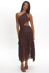 Call Back Cut-Out Waist Midi Dress Lace Chocolate