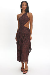 Call Back Cut-Out Waist Midi Dress Lace Chocolate