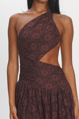 Call Back Cut-Out Waist Midi Dress Lace Chocolate