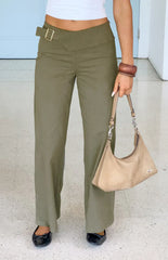 Rewind Green Buckle Detail Straight Leg Pants