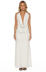 Rozie White Polka Dot Mesh Maxi Skirt