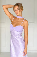 Ruthie Lilac Floral Satin Scarf Maxi Dress