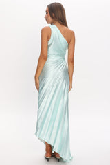 Amelie One-Shoulder Accordion Pleat Maxi Dress Hibiscus Mint