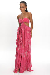 Santiago Cut-Out Ruffle Maxi Dress Print Pink