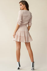 Bostyn Adjustable Sleeve Drawstring Waist Dress Beige