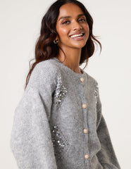 Diamante Sequin Brochure Button Front Cardigan