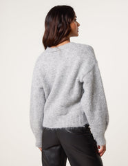 Diamante Sequin Brochure Button Front Cardigan
