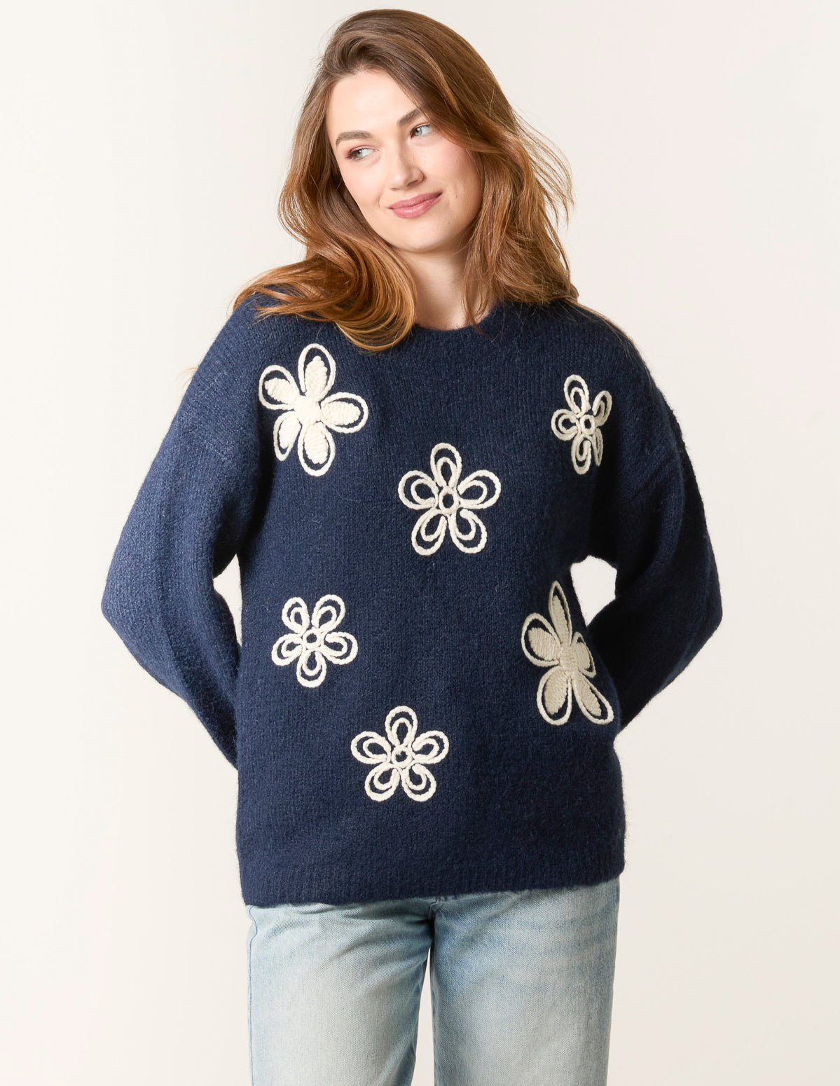 Jumper With Embroidered Flowers