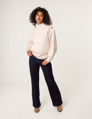 Turtle Neck Shoulder Brooch Detailed Jumper
