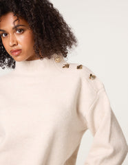 Turtle Neck Shoulder Brooch Detailed Jumper