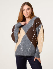 Argyle Knitted Patterned Jumper