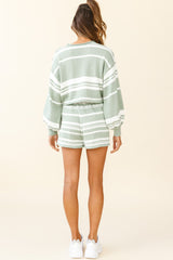 Carlo Drawstring Waist Shorts Striped Pattern Sage