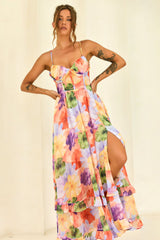 Azure Bloom Chiffon Maxi Dress - Orange Multi