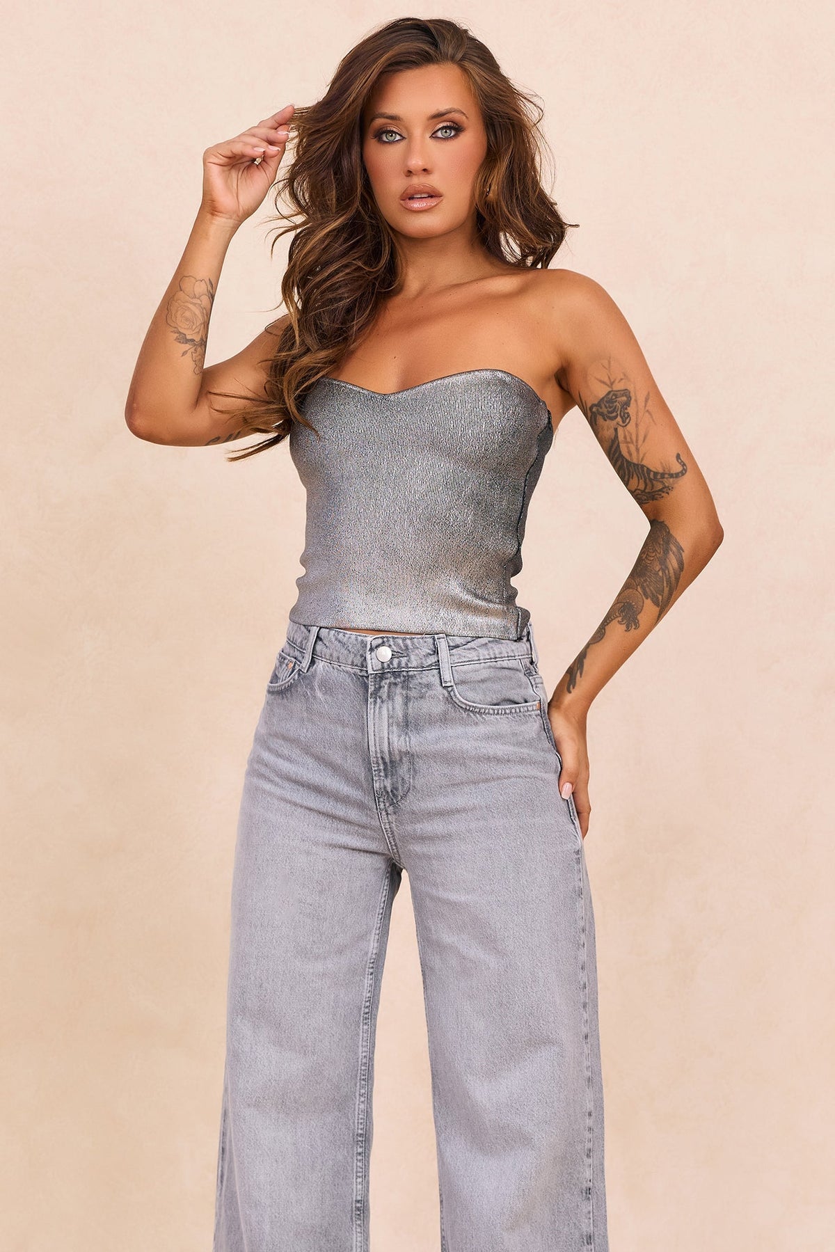 Breezes In Sunsets Foil Knit Top - Iron