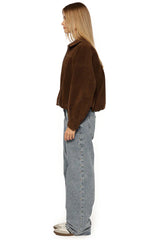 Brookie Brown Suedette Cuff Sleeve Bomber Jacket