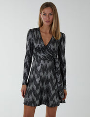 Fixed Wrap Skater Dress With Tie