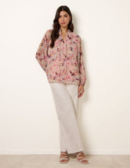 Watercolour Floral Printed Tie Front Blouse