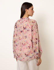 Watercolour Floral Printed Tie Front Blouse
