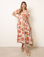 Tropical Button Through Midi Dress