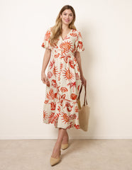 Tropical Button Through Midi Dress