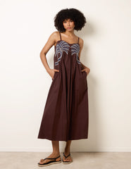 Palm Tree Embroidery Smock Dress