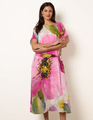 Painterly Floral Tie Waist Midi Dress