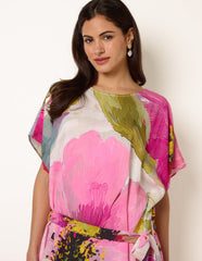 Painterly Floral Tie Waist Midi Dress
