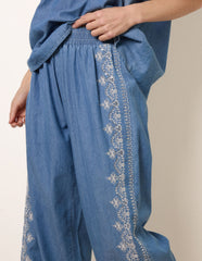Floral Embroidery Wide-Leg Trousers