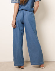 Floral Embroidery Wide-Leg Trousers
