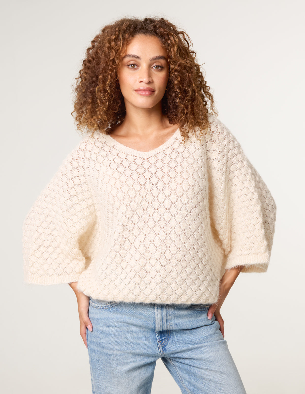 Pointelle Knit Batwing Jumper