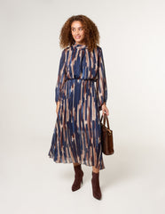 High Neck Printed Dress With Elasticated Waist