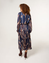 High Neck Printed Dress With Elasticated Waist