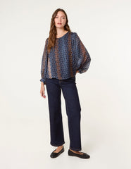 Crew Neck Metallic Chiffon Top