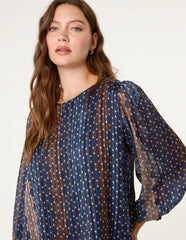 Crew Neck Metallic Chiffon Top