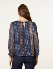 Crew Neck Metallic Chiffon Top