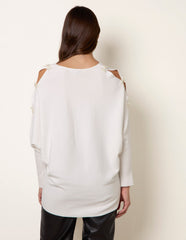 V-Neck Batwing Shoulder Pearl Detailing Jumper