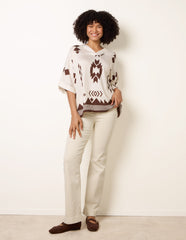 Linen Geometric Print Top