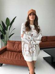 Smiley Polar Bear Knit Sweater Dress - White